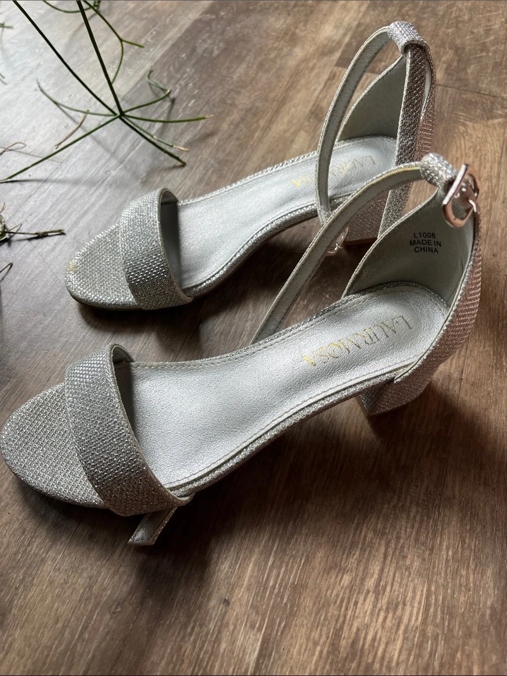 Girls' Sparkle Silver Dress Sandals with Low Block Heel